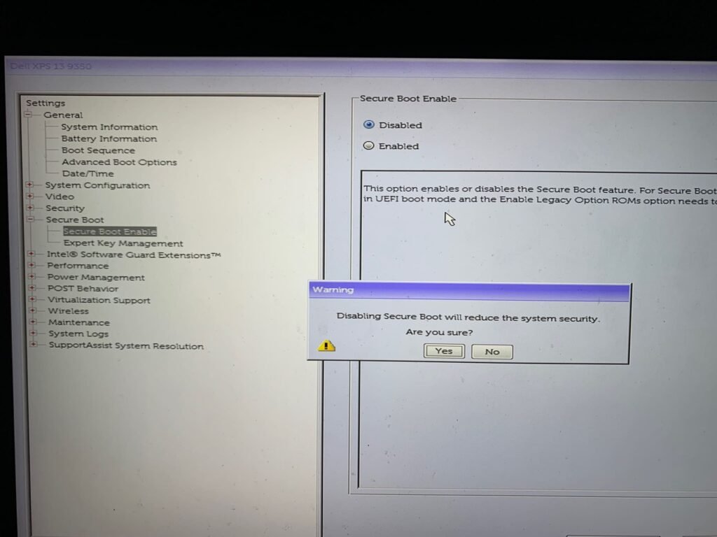 Secure boot bios settings