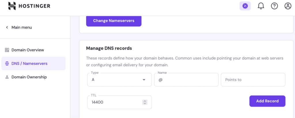 Add DNS record type A