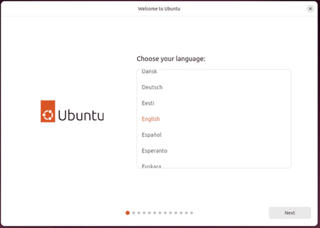 Choose language Ubuntu installation setup