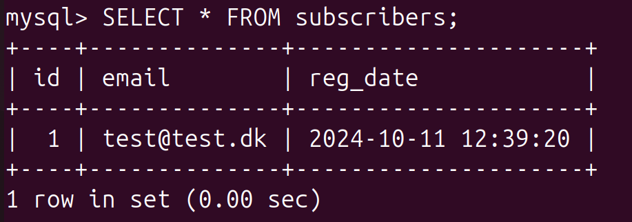 mysql test output