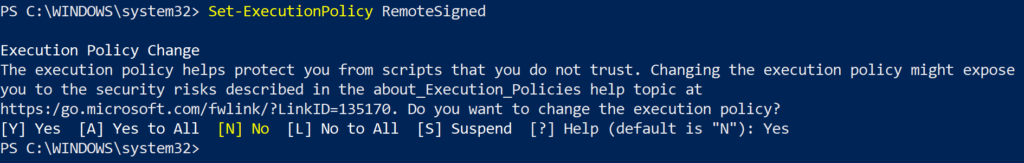 Change exectution policy powershell