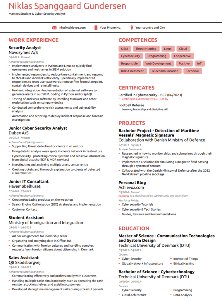 Cybersecurity analyst resume